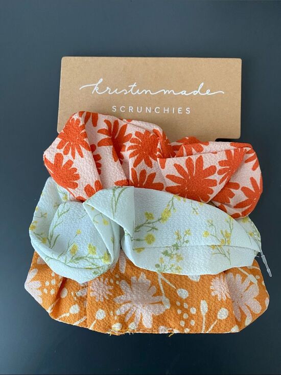 Unbranded Accessories - Kristin Made Floral Scrunchie Trio Multi Patterns Cottage Boho Chic Romantic